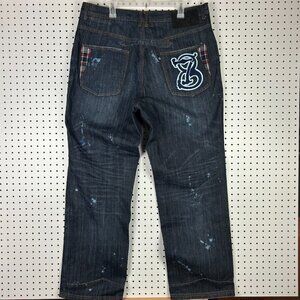 Eight 732 Baggy Grunge Jeans 38x34 Wide Leg Streetwear Skater Paint Graphic Logo